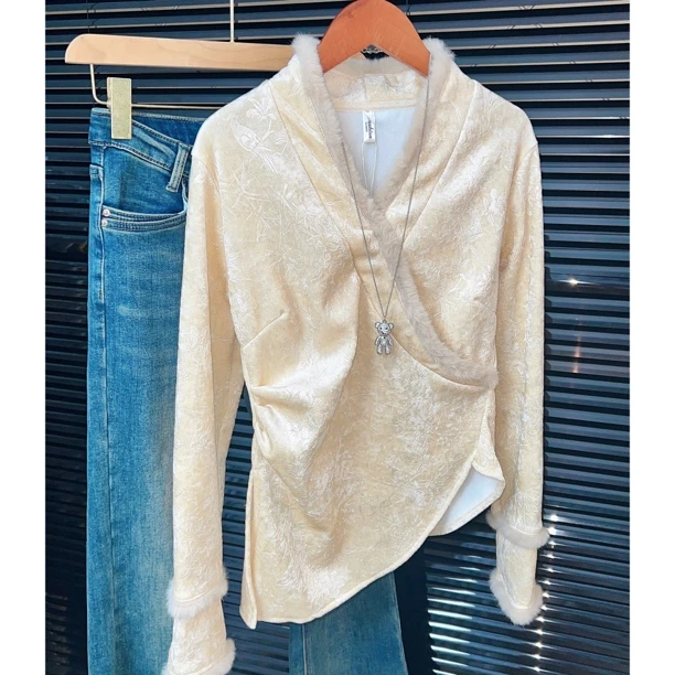 衬衫显瘦拼接新中式长袖小衫上衣休闲蕾丝网红百搭外套女士