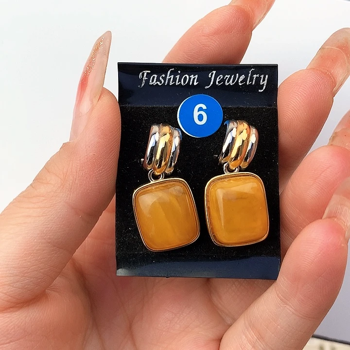 蜜蜡耳饰银S925镶嵌耳饰