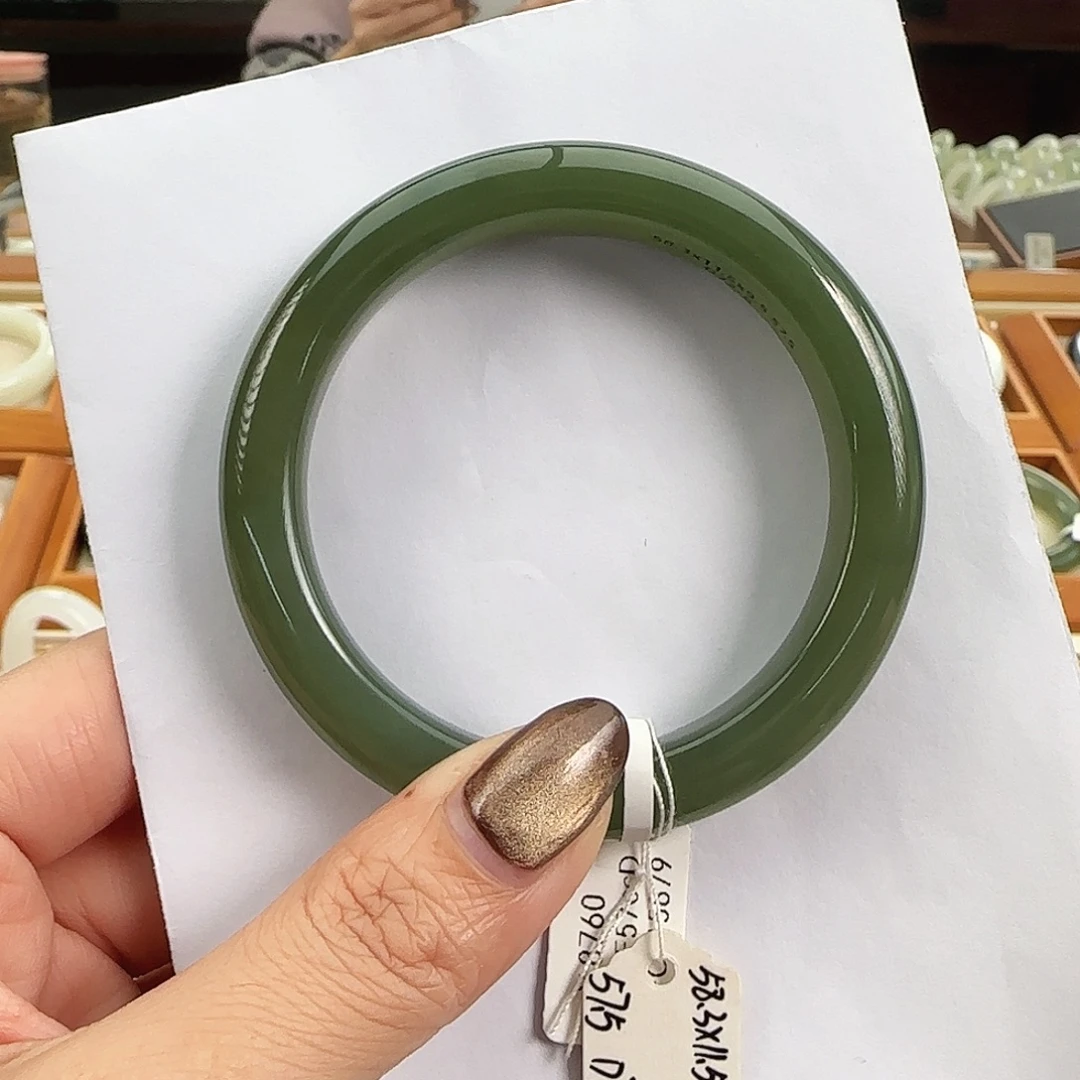 和田玉未镶嵌手镯湖水绿正圈57-58