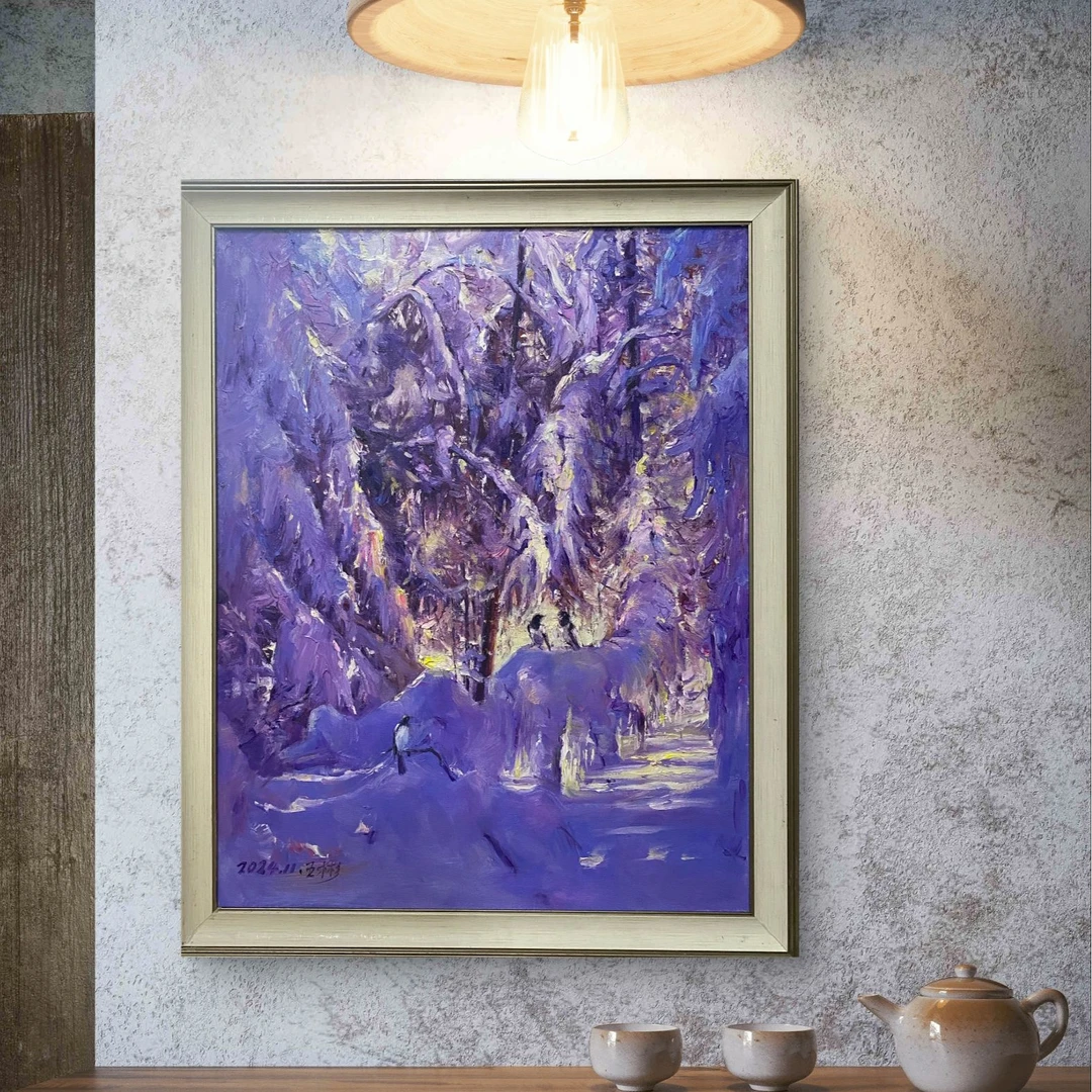 布面油画《树挂上的鸟》70×90CM