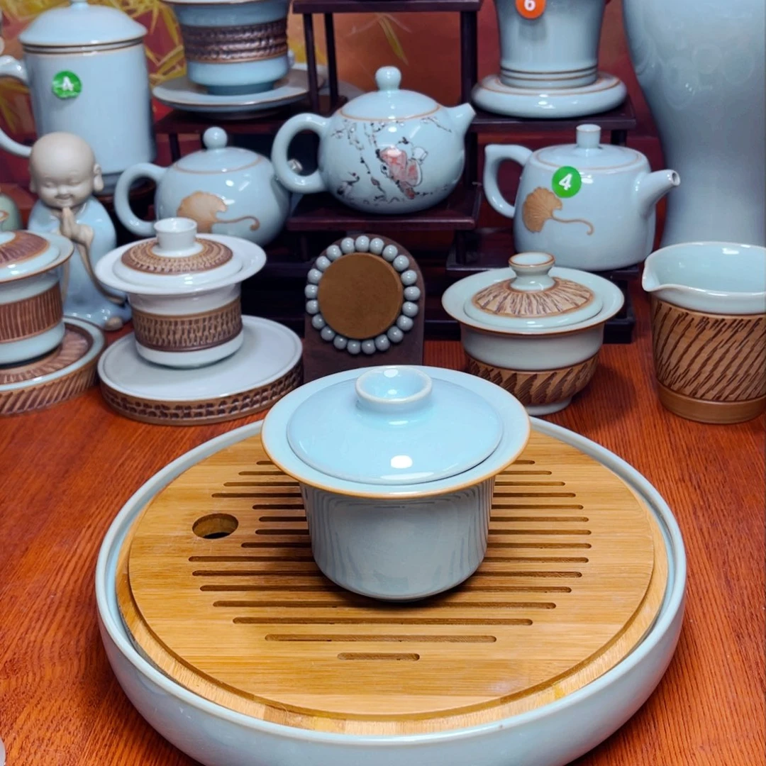 【闪购商品】河南汝瓷厂，茶壶.花瓶，盖碗，快来