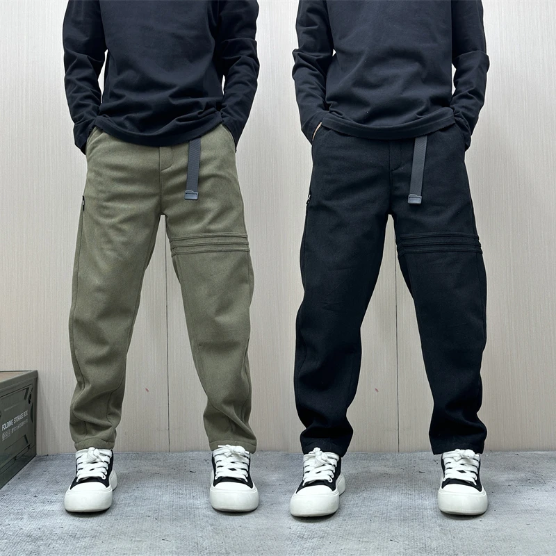 昊Studio冬季男士百搭拼接立体裤慵懒感潮流风直筒时尚宽松休闲裤