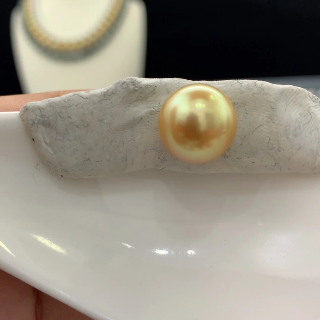 未镶嵌裸珠定制海水珍珠12.9mm极光浓茶金孔后无暇