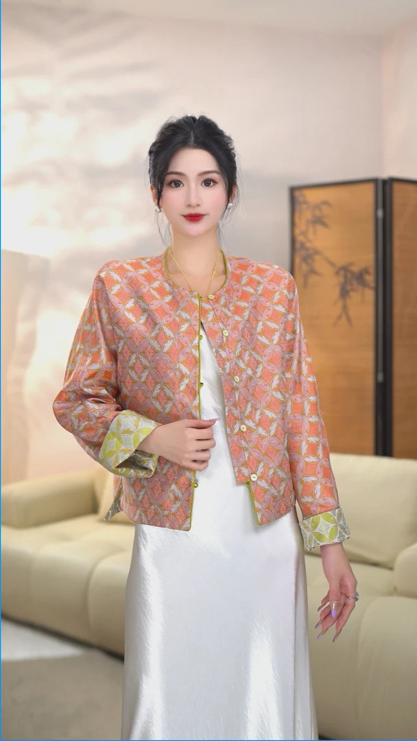 气质时尚新中式复古宽松中国风印花提花外套HF-870272