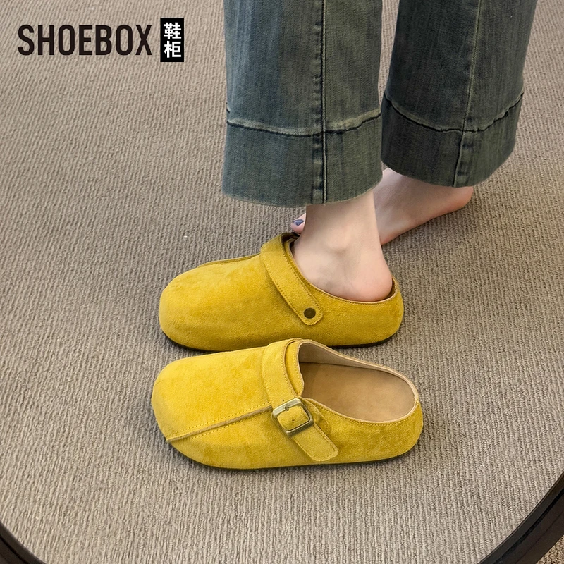 达芙妮旗下鞋柜超火两穿黄色勃肯鞋女2025秋新款厚底爆款包头半拖