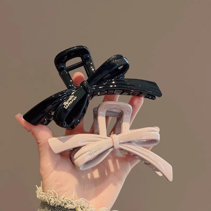 新款飘带蝴蝶结大号亚克力抓夹女后脑勺盘发百搭鲨鱼夹气质发饰品