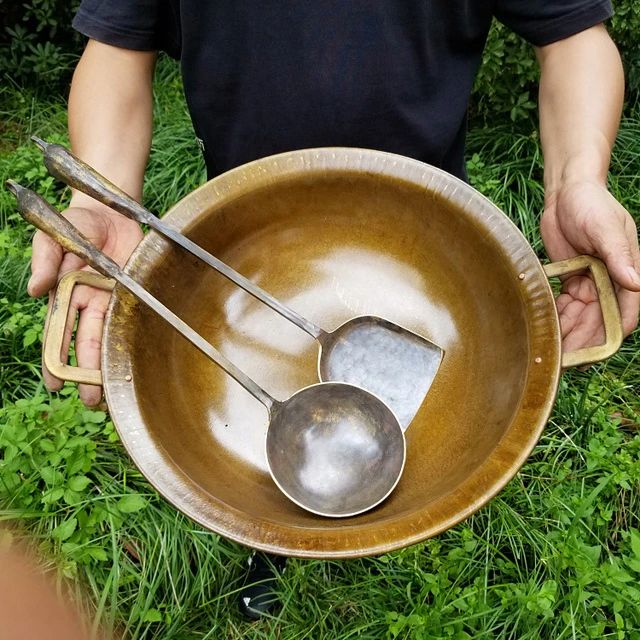 手工铜炒锅家用老铜锅野炊汤锅双耳火锅厨具加厚熬糖阿胶专用铜锅