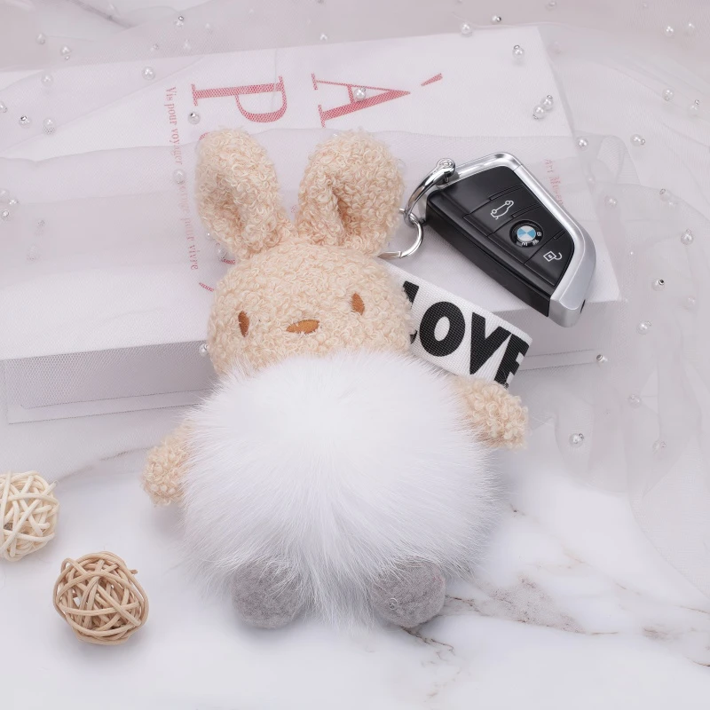 冰狐狸毛真毛小兔子包挂件钥匙扣便携款可爱风日式带子款节日礼物