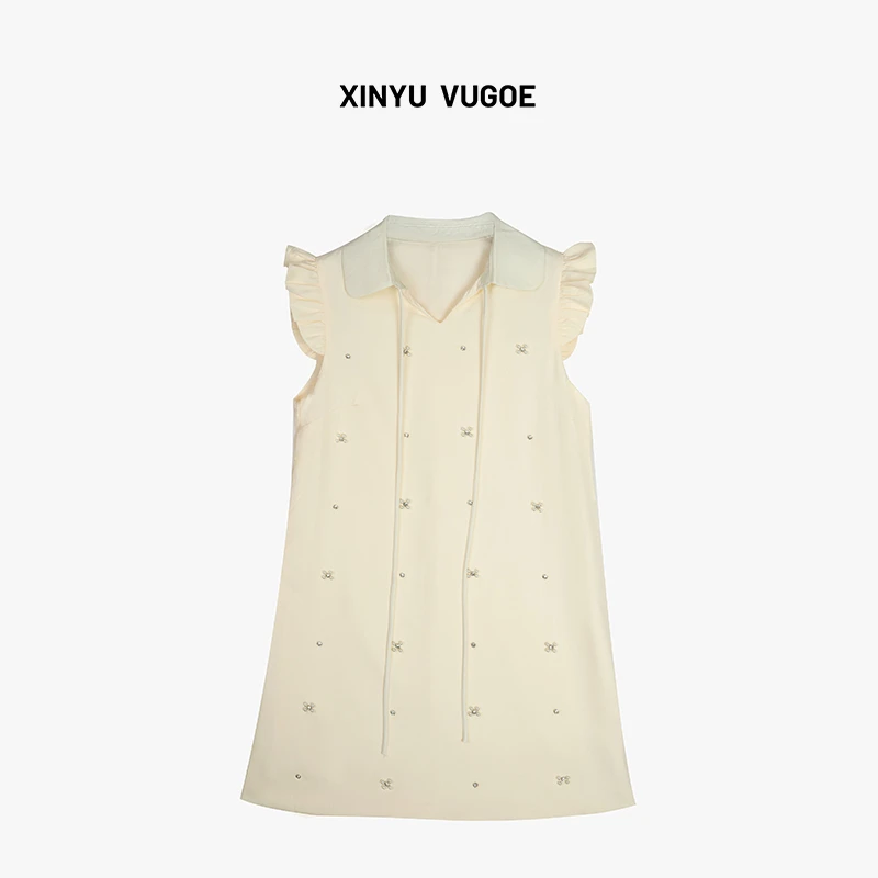 夏季新款连衣裙飞飞袖翻领设计感短裙显瘦气质小裙子8079