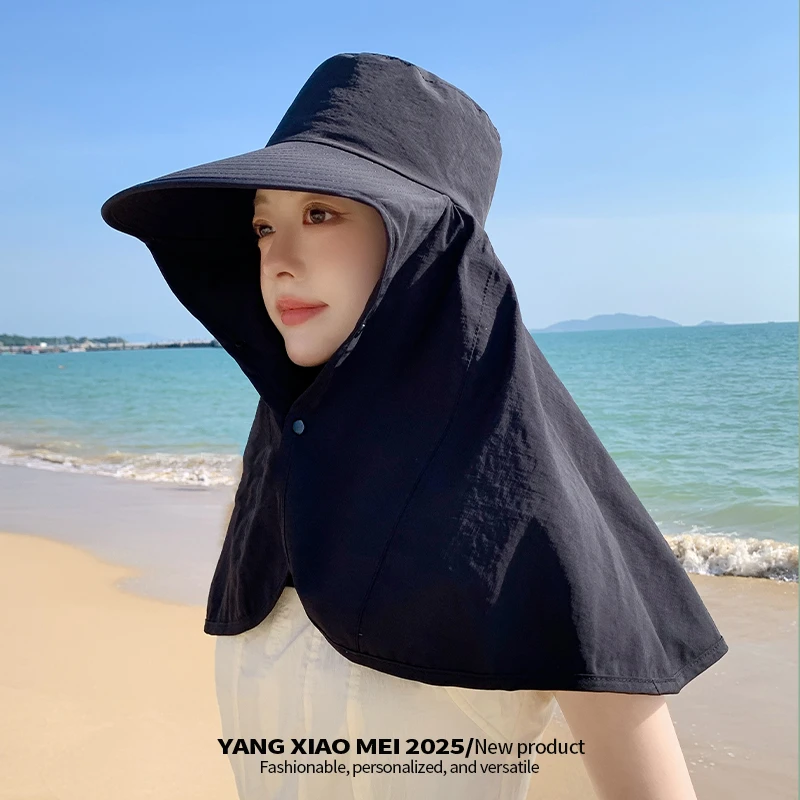 夏季大檐防晒遮脸披肩遮阳帽子女防紫外线护颈太阳帽薄款渔夫帽女