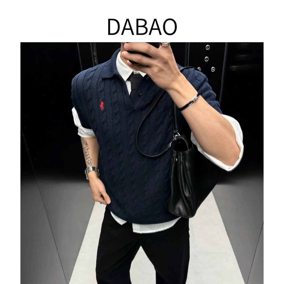 DABAO*【R39】夏季绞花小马刺绣翻领毛衣短袖