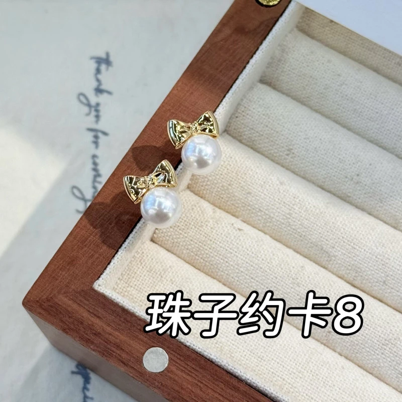 ES-306甜美可爱蝴蝶结小众珍珠耳钉