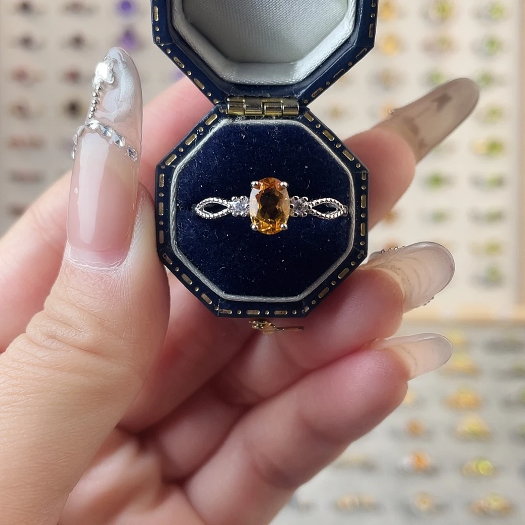 戒指银S925镶嵌黄晶设计款戒指