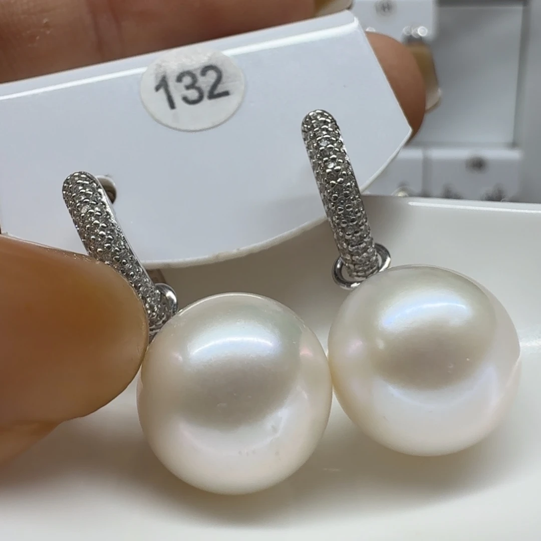 ****棋淡水珍珠耳饰银S925镶嵌珍珠