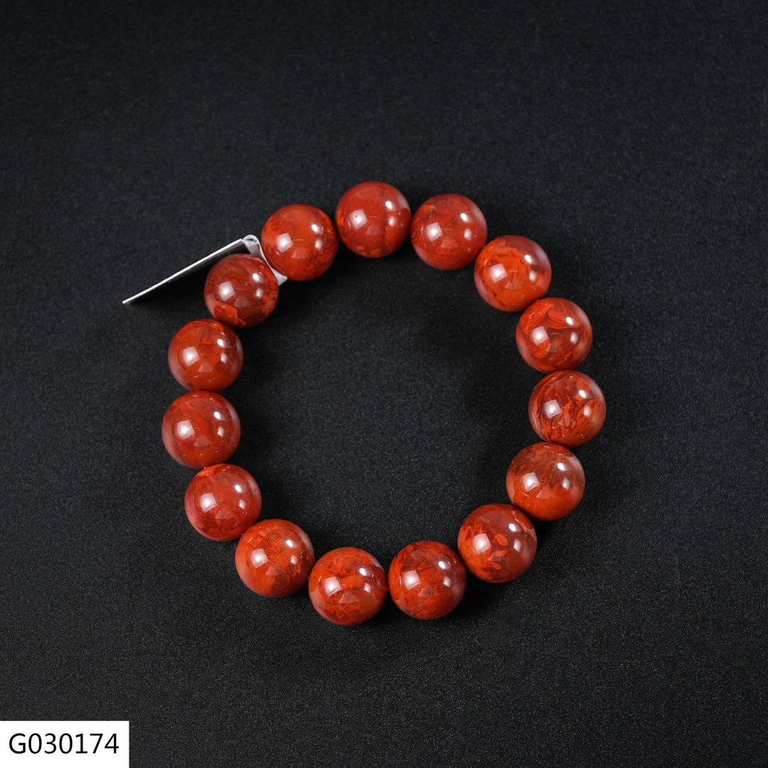 【老掌柜讲珠宝】南红火焰纹手串14m  G030174