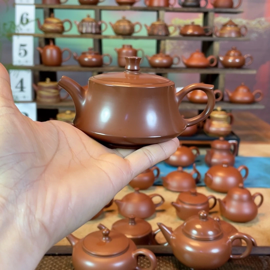 茶壶紫砂黄潮州手工手拉朱泥水磨楚柱壶