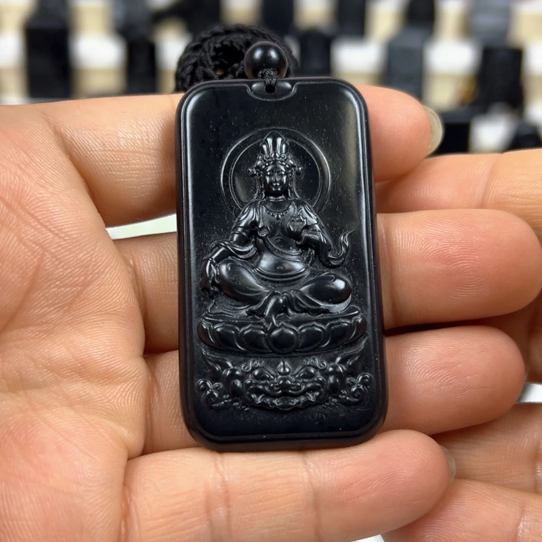 和田玉（墨玉）未镶嵌颈饰墨玉观音吊坠36带毛孔