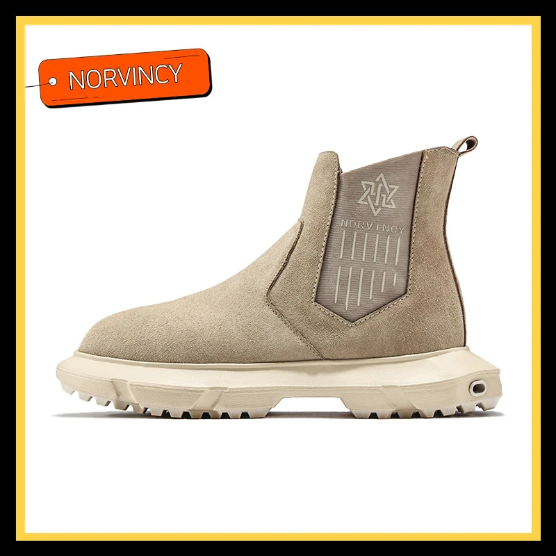 诺凡希烟囱鞋中帮重磅马丁靴男工装高底英伦风春季潮流切尔西靴