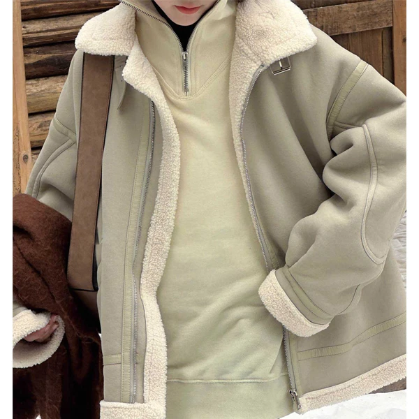 断码清仓 灰杏色皮毛一体外套 9087