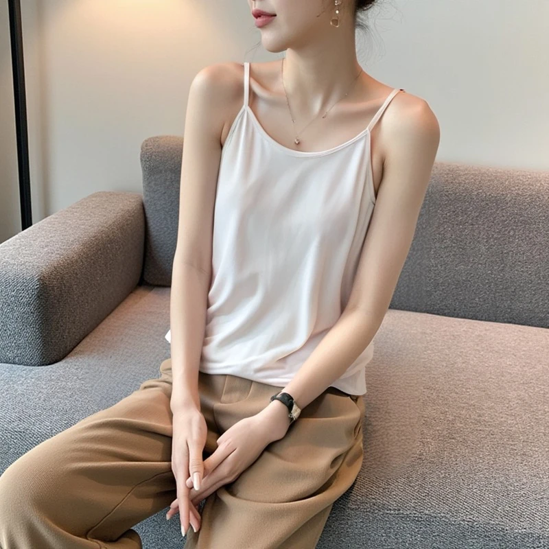 大码女装胖mm简约通勤纯色吊带背心上衣纯棉宽松显瘦百搭夏新款