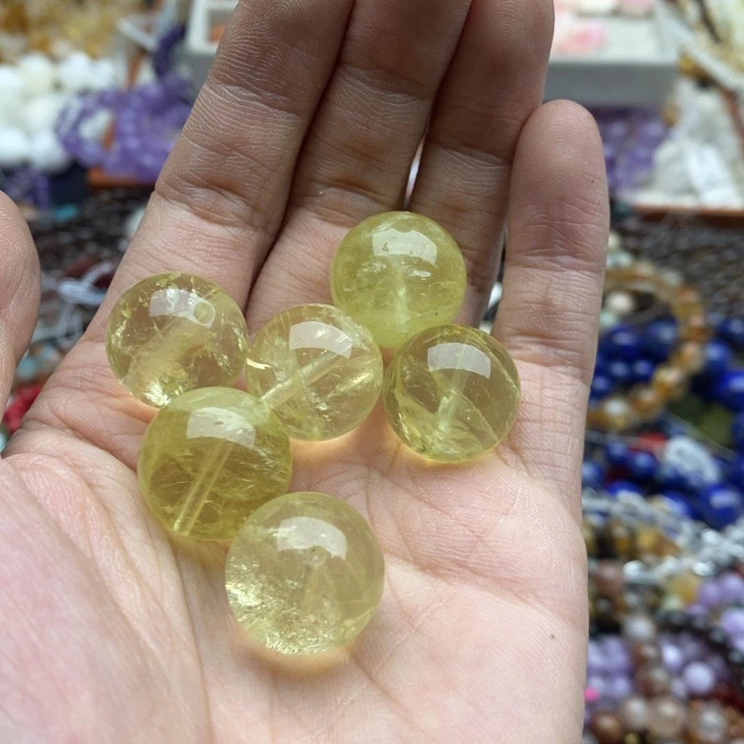 玛瑙/玉髓未镶嵌珠宝半成品一个天然18mm柠檬黄水晶圆珠