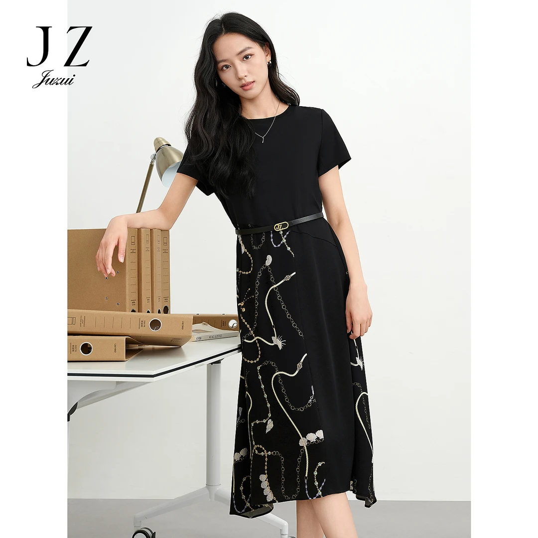 【岚岚专属】JUZUI玖姿JTFX50019链条花假两件连衣裙女季