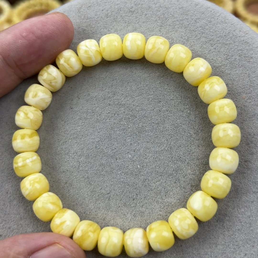 手串蜜蜡未镶嵌纯天然俄料瓷白花虎皮9*8腕口18+