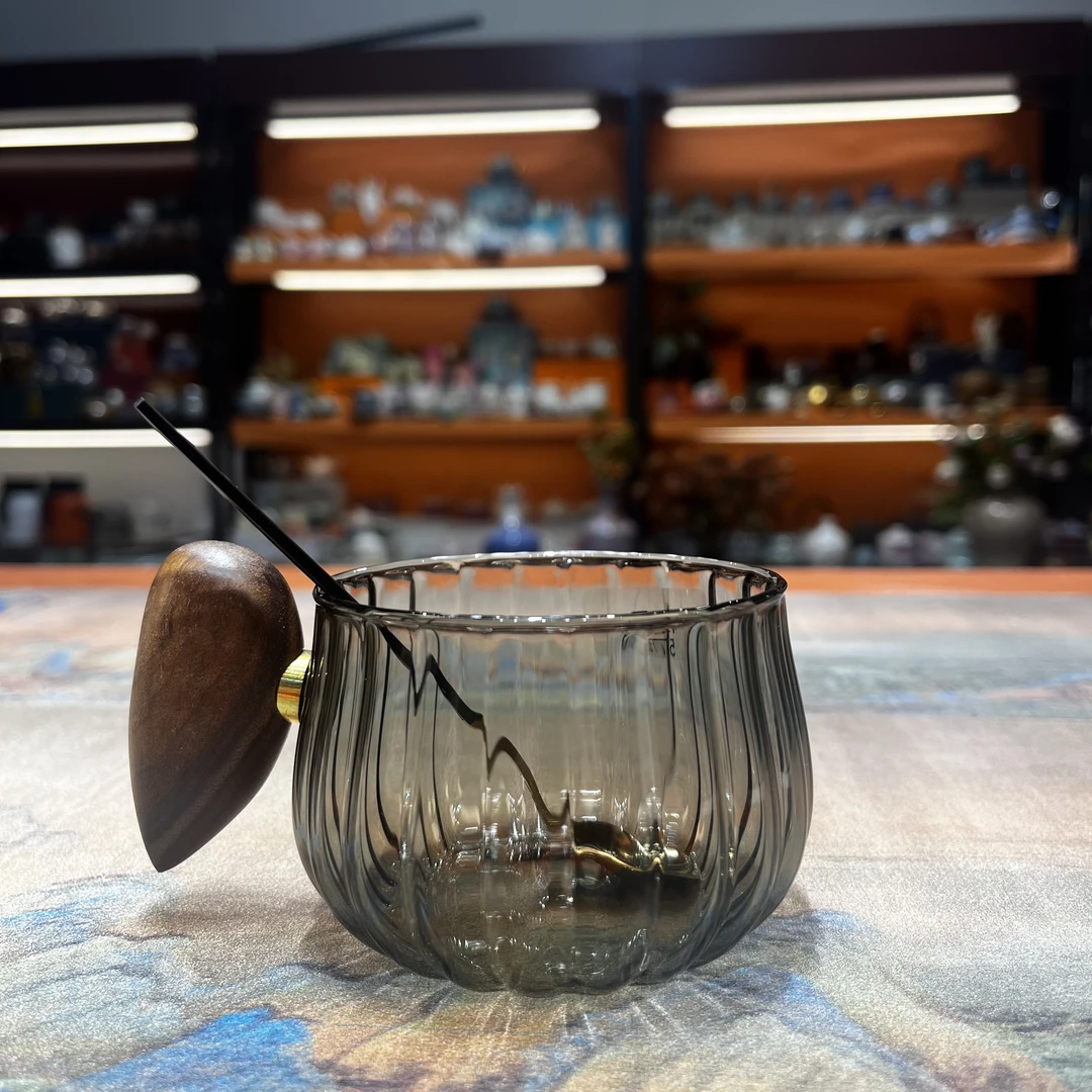 友名 烟灰色玻璃咖啡杯带勺-5733（直播专享）