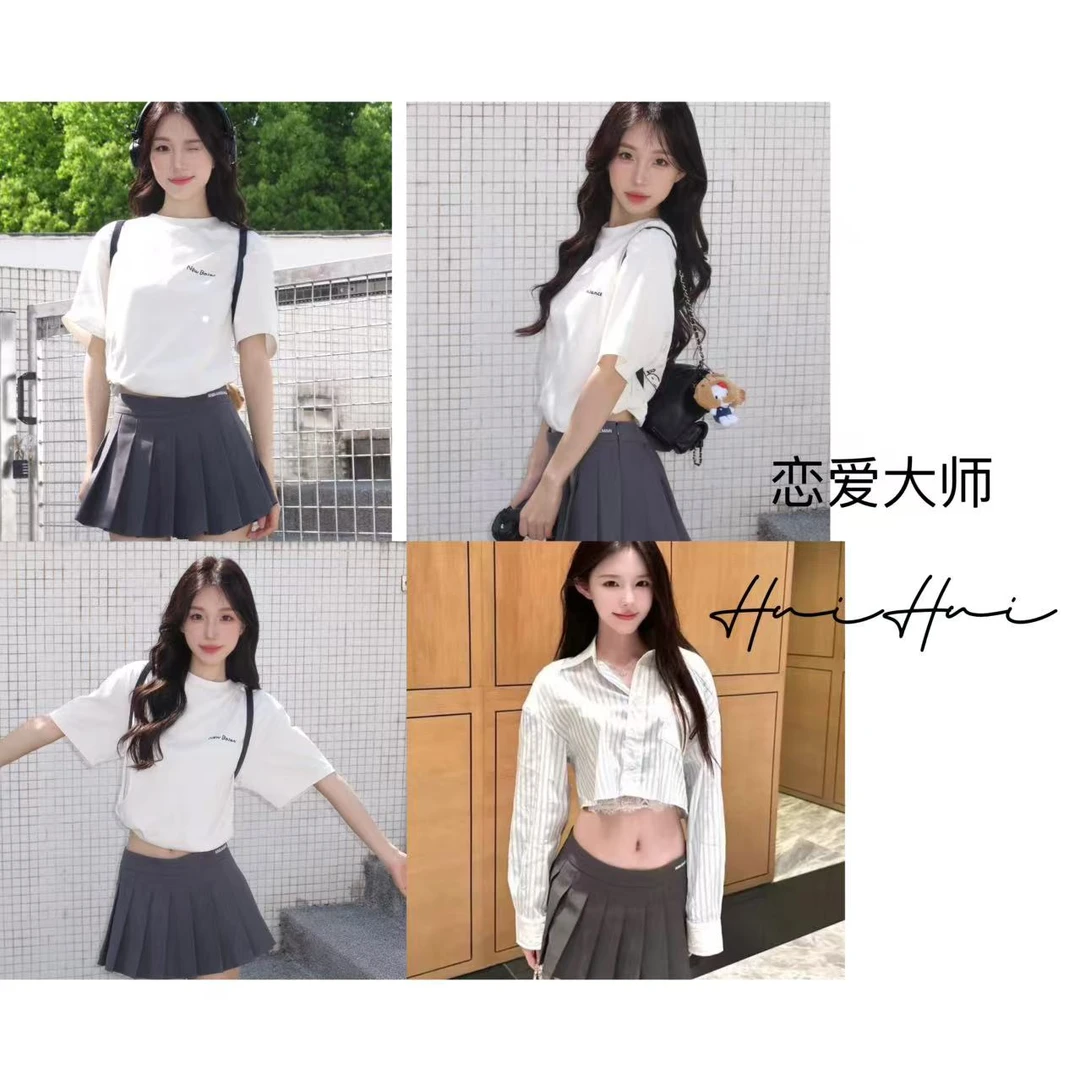 【HUI】新｜迷你灰色高腰百褶裙 ｜含底裤