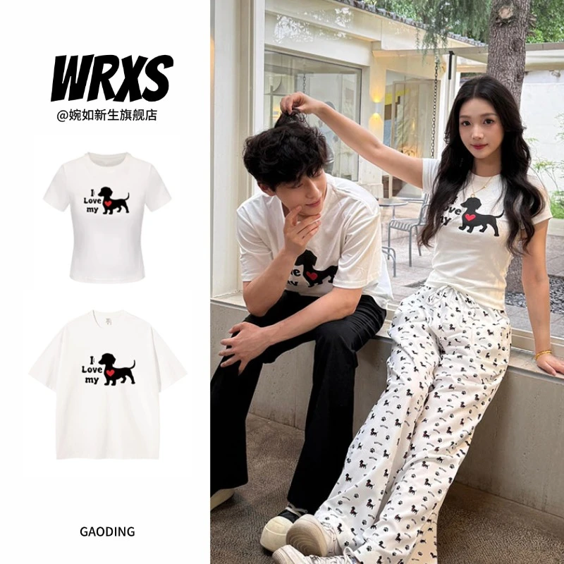 【婉如新生】夏季休闲百搭情侣装短袖t恤男女款时尚洋气圆领上衣ins