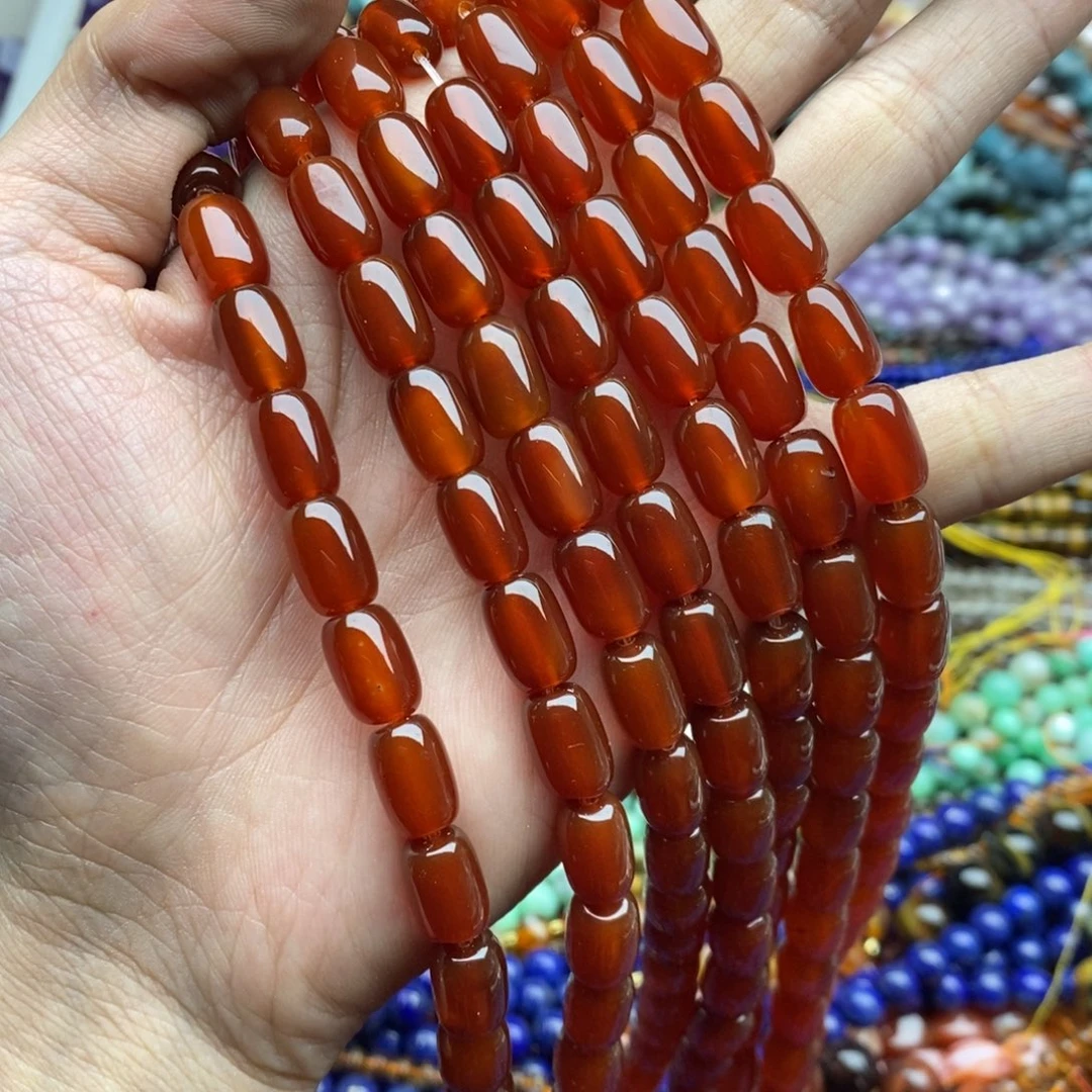 玛瑙/玉髓合金珠宝半成品一条天然8×12透体红玛瑙胶囊桶珠