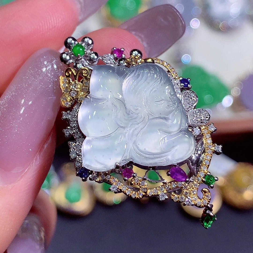 翡翠18K金镶嵌吊坠(不含链)