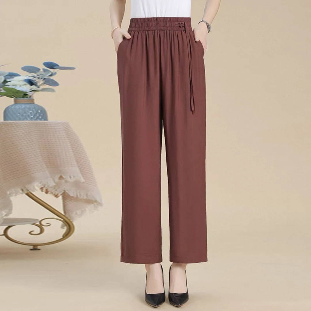2025夏季新款新国风妈妈裤时尚休闲裤百搭显瘦宽松直筒裤