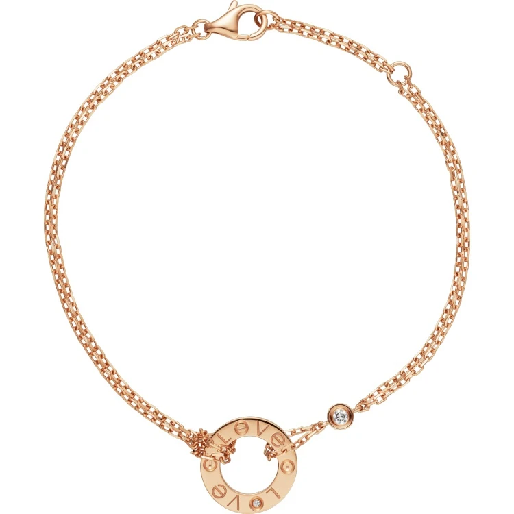 99新 Cartier/卡地亚 LOVE 系列/玫瑰金/圆形双钻双链小圆饼手链