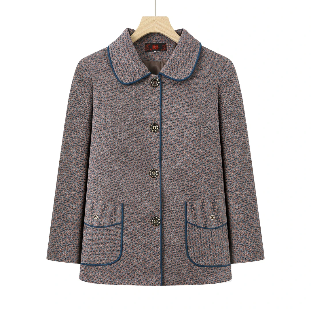 8246-春秋中老年翻领简约时尚显气质妈妈装外套女【新】