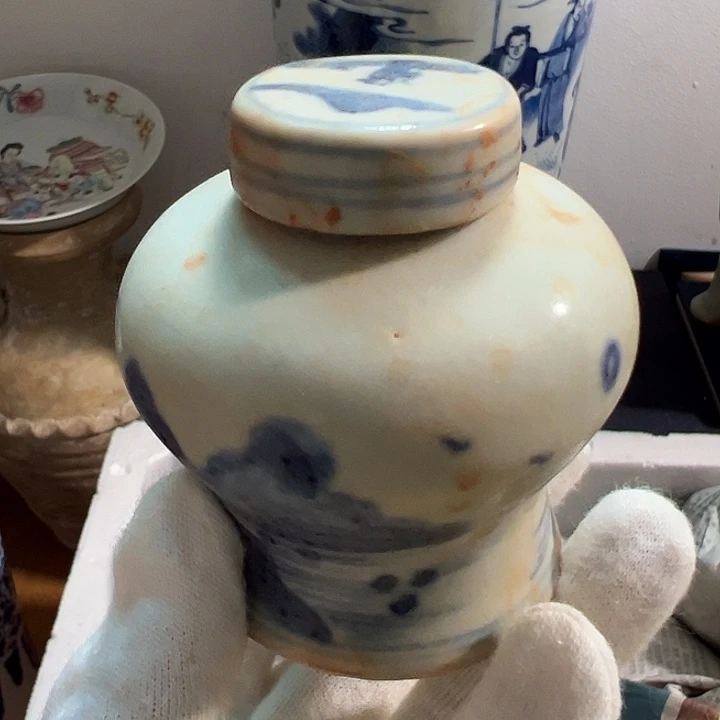 瓷片防****2青花罐子一件完整