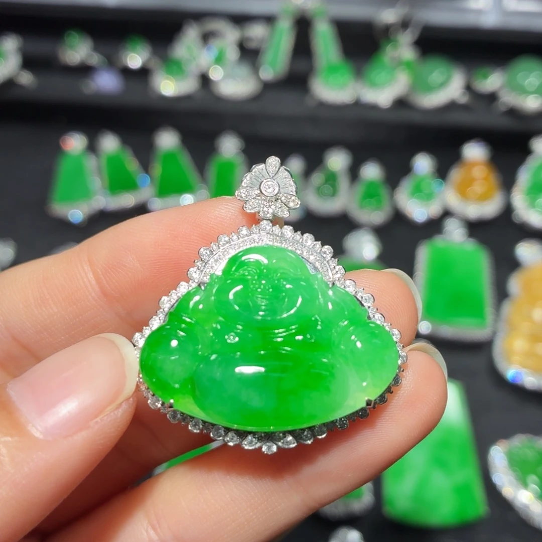 翡翠18K金镶嵌吊坠(不含链)158号