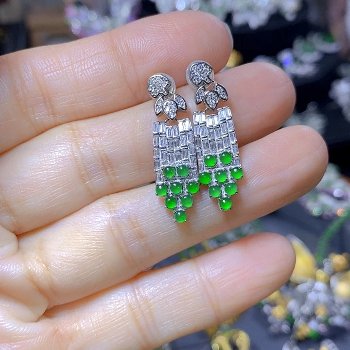 翡翠戒指银S925镶嵌天然翡翠