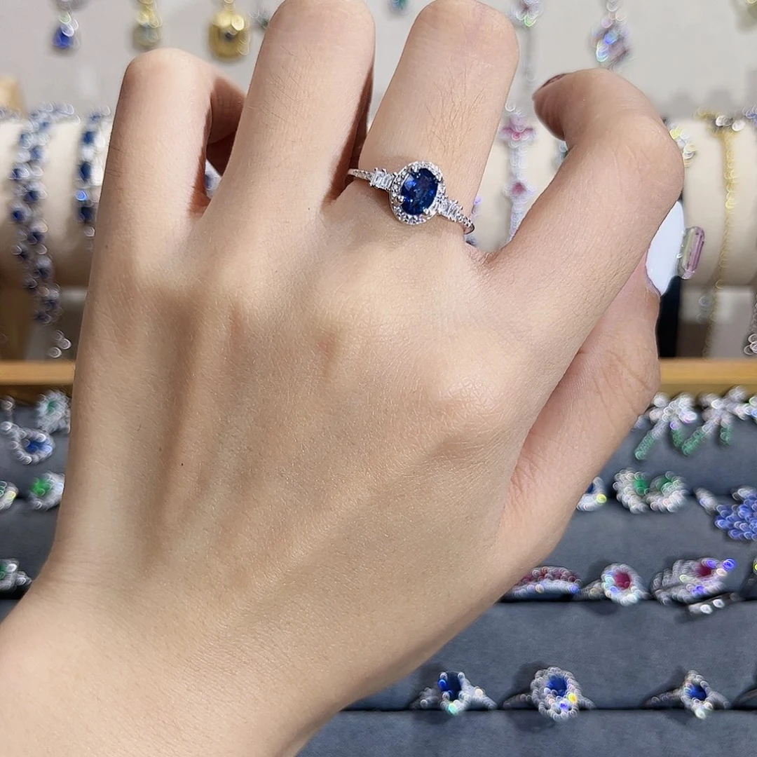 蓝宝石戒指银S925镶嵌彩****a