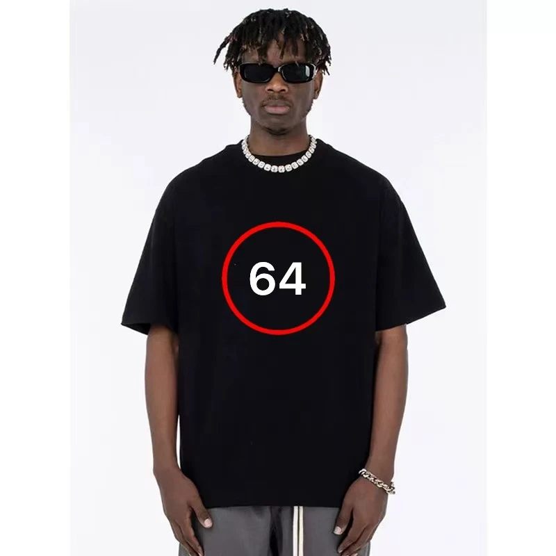 64珍珠短袖重磅小领口T恤宽松百搭黑色夏季男士T恤