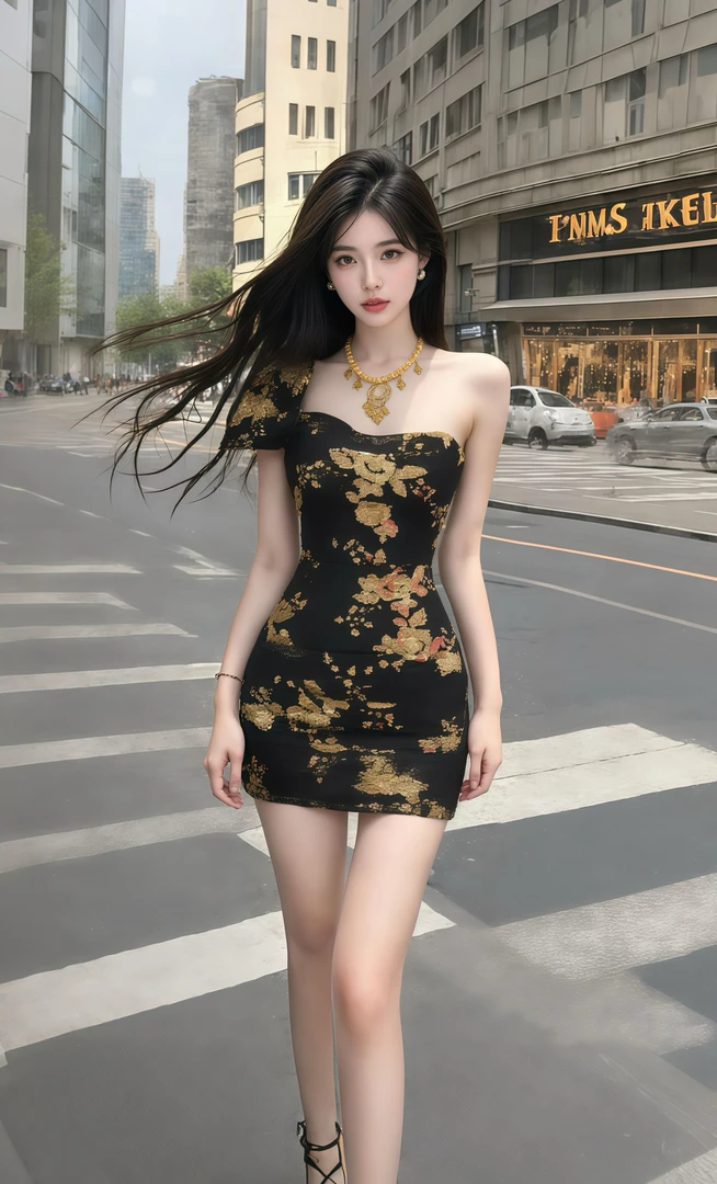 新款轻奢优雅一字肩黑色碎花收腰包臀连衣裙女小众设计时尚高级感