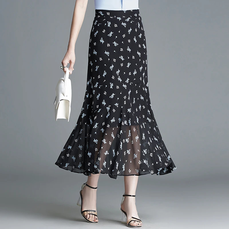 气质碎花鱼尾半身裙女夏季薄款2025新款修身高腰包臀裙通勤中长裙
