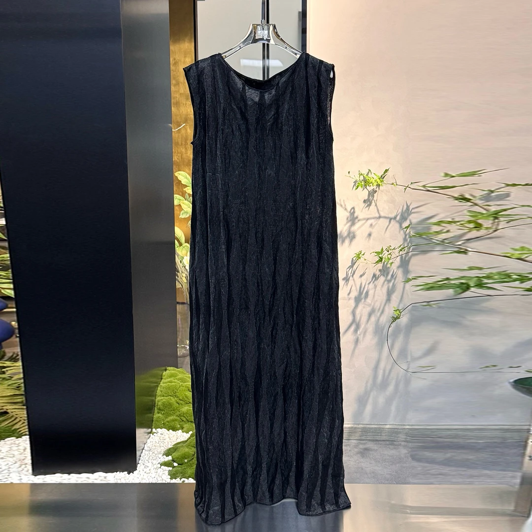 设计师品牌YAYI 25秋冬新款金属丝雨迹提花褶皱连衣裙