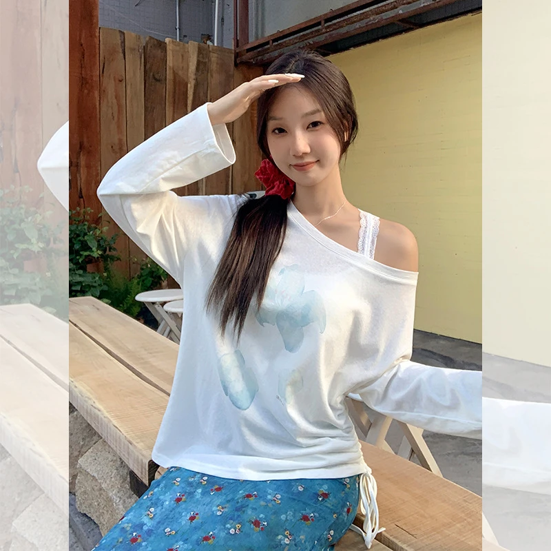 甜辣妹印花凉感防晒长袖罩衫T恤女2025夏季独特抽绳收腰显瘦上衣