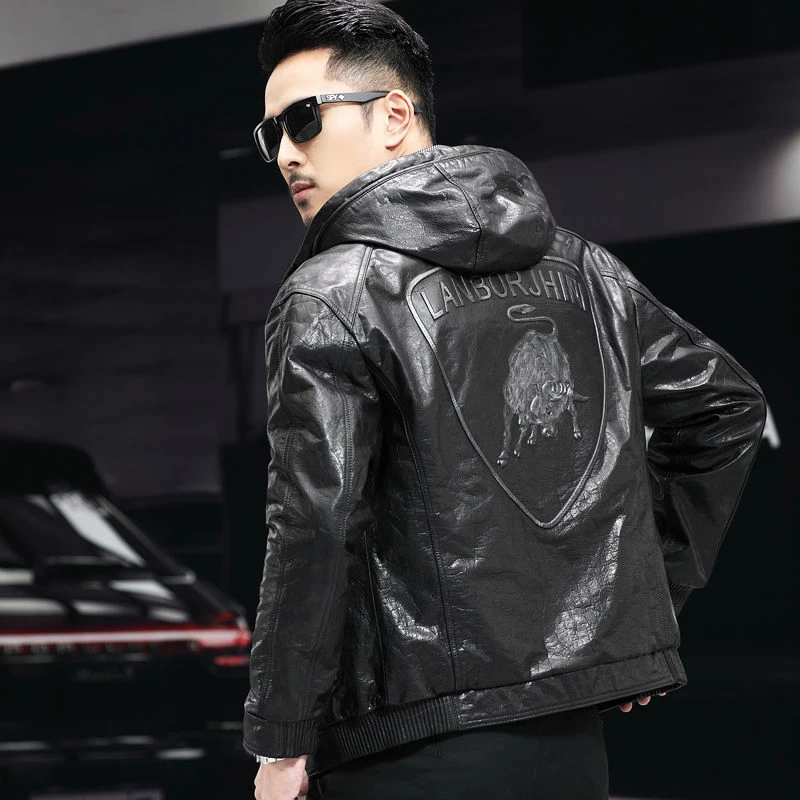 【酷男款】海宁真皮皮衣皮尔卡旦2025新款油蜡头层牛皮男士连帽外套