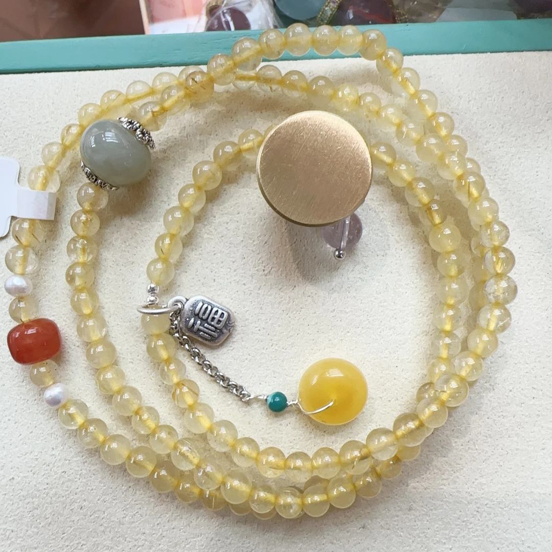 A218精致三圈黄水晶国风手链