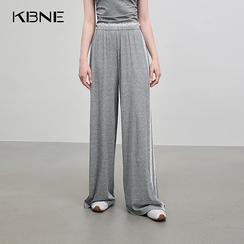 1120【金拐子专属】KBNE裤子2025新款夏季蕾丝拼接休闲裤垂感拖地卫
