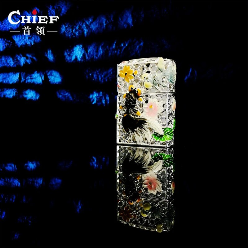 首领 金玉满堂【CF1373J】盔甲打火机防风高档镂空夜光金色礼盒装