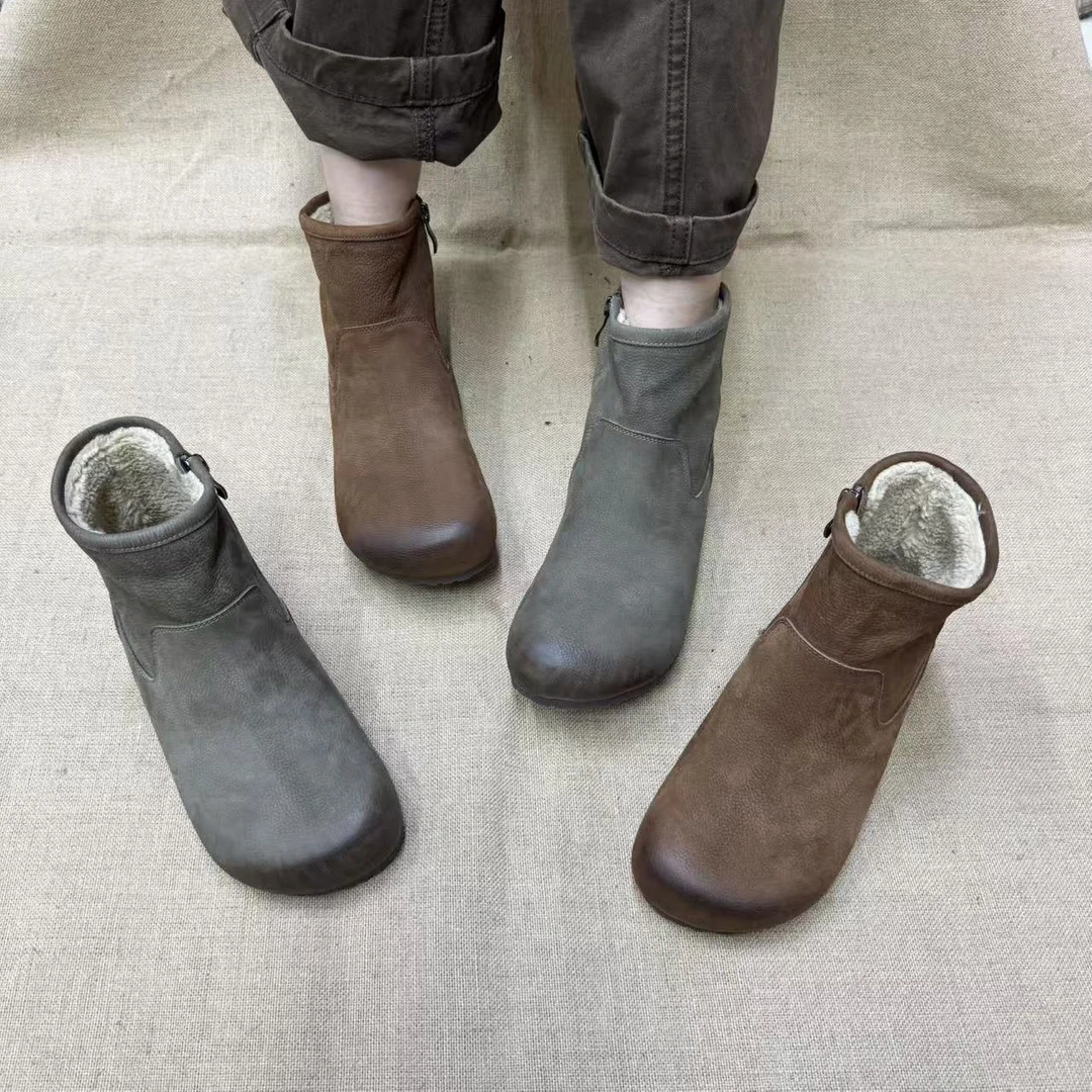 3033-1A冬季新款加绒保暖纯色侧拉链平跟舒适百搭休闲女靴