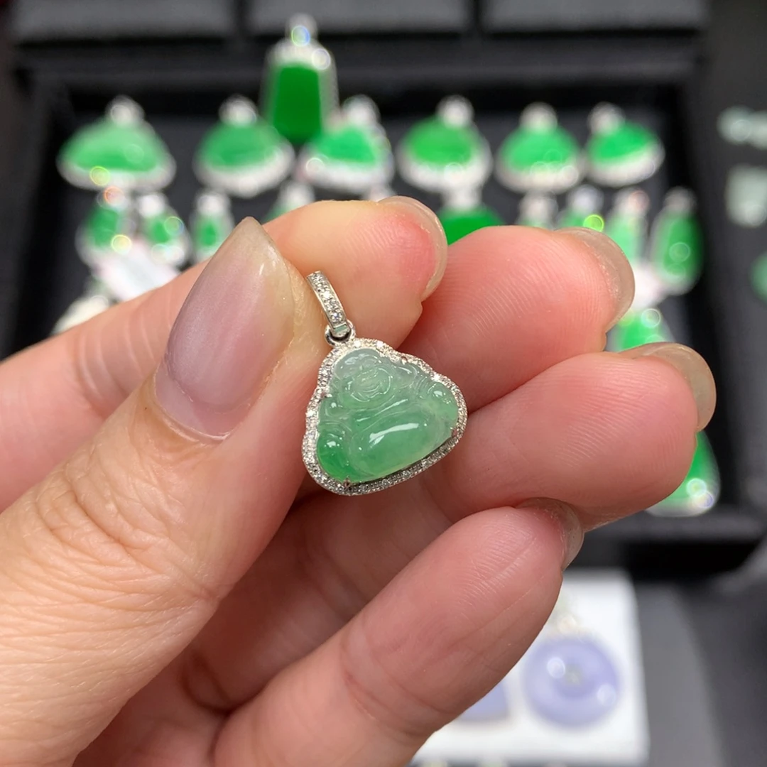 翡翠18K金镶嵌吊坠(不含链)